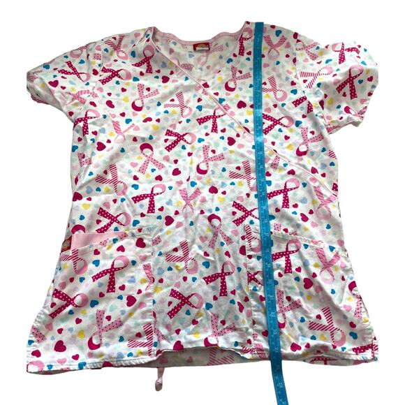 Dickies Womens Scrub Top Small V Neck Breast Cancer Awareness Ribbons White - Picture 8 of 9